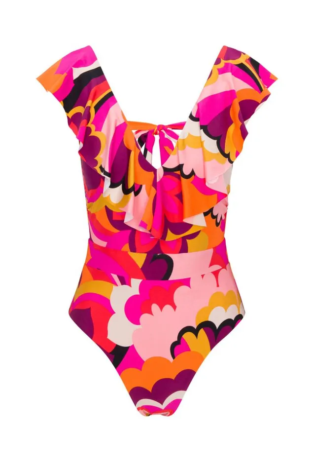 SHOP Trina Turk ONE PIECE SWIMWEAR WOMEN039S FAN FAIRE RUFFLE PLUNGE ONE PIECE SWIMSUIT