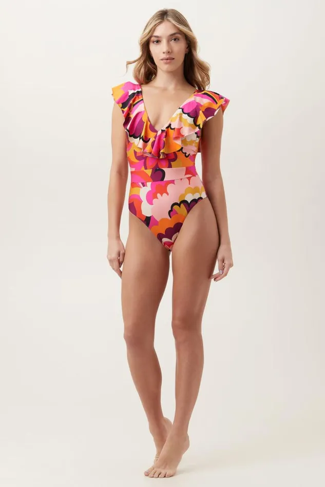 SHOP Trina Turk ONE PIECE SWIMWEAR WOMEN039S FAN FAIRE RUFFLE PLUNGE ONE PIECE SWIMSUIT