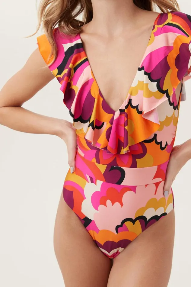 SHOP Trina Turk ONE PIECE SWIMWEAR WOMEN039S FAN FAIRE RUFFLE PLUNGE ONE PIECE SWIMSUIT