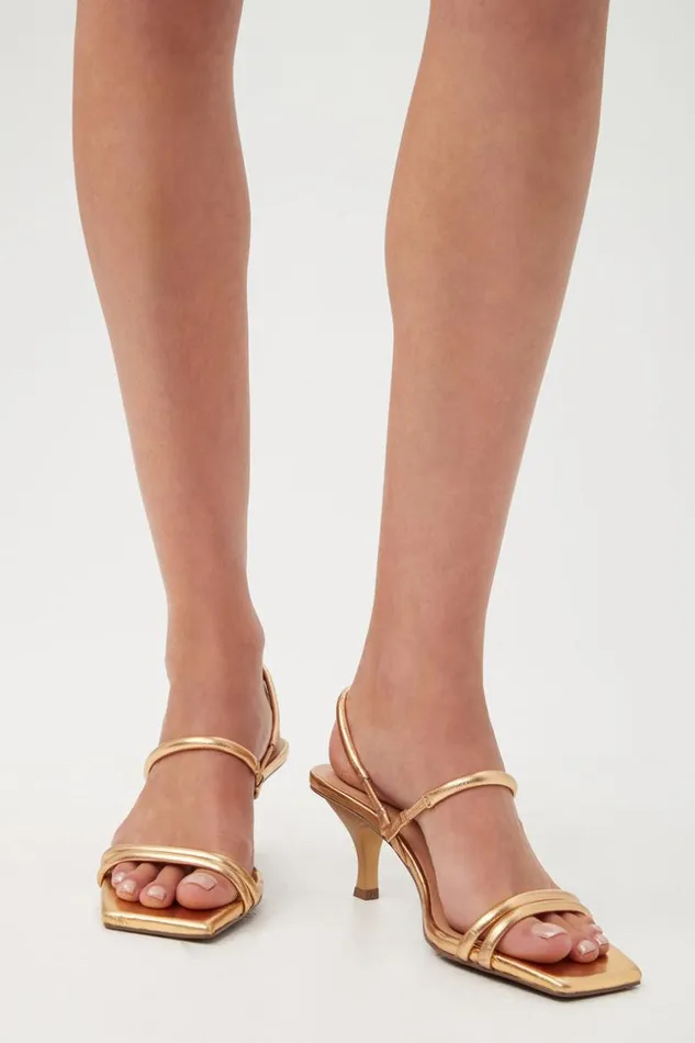 SHOP Trina Turk SHOES BANKS STRAPPY GOLD OPEN TOE HEELED SANDAL