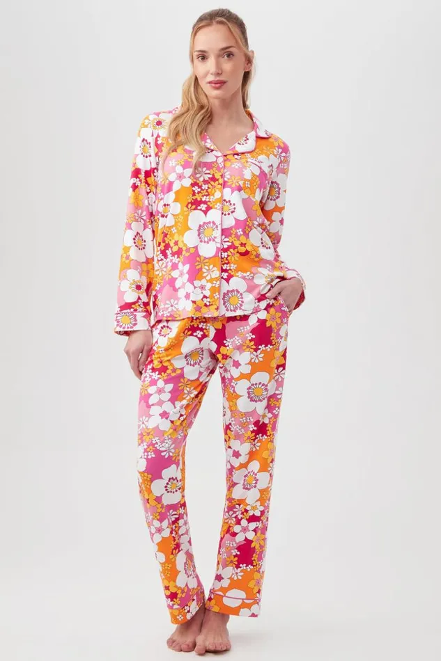 SHOP Trina Turk WOMEN039S SLEEPWEAR BALI PINK FLORAL WOMEN039S LONG SLEEVE LONG PANT JERSEY PJ SET