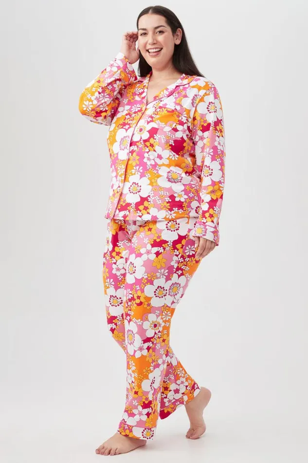 SHOP Trina Turk WOMEN039S SLEEPWEAR BALI PINK FLORAL WOMEN039S LONG SLEEVE LONG PANT JERSEY PJ SET