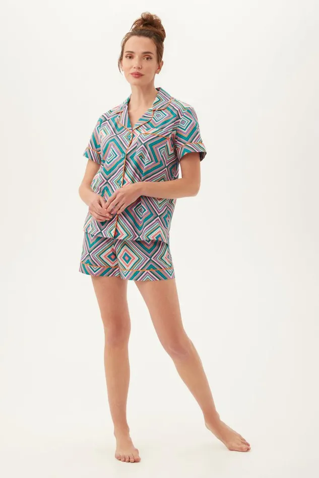 SHOP Trina Turk WOMEN039S SLEEPWEAR DIAMOND GEO WOMEN039S SHORT SLEEVE SHORTY JERSEY PJ SET