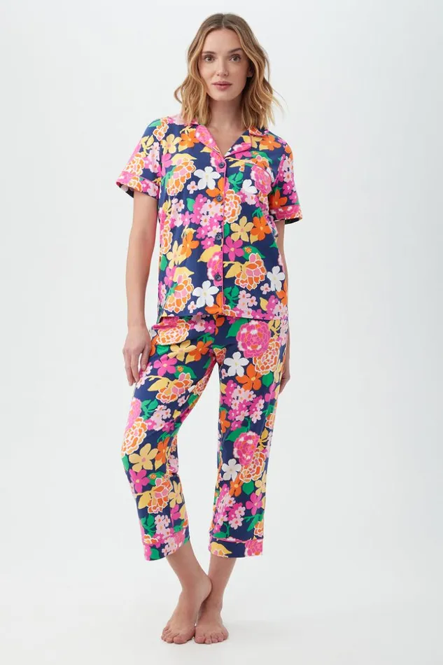 SHOP Trina Turk WOMEN039S SLEEPWEAR GREENHOUSE FLORAL WOMEN039S SHORT SLEEVE CROPPED PANT JERSEY PJ SET