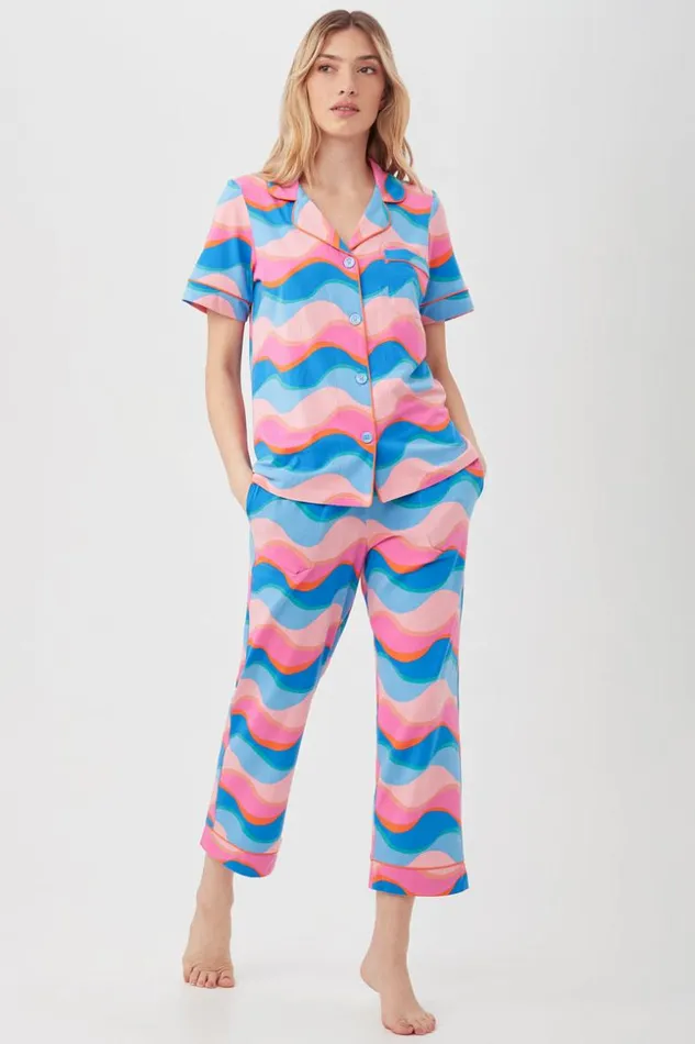 SHOP Trina Turk WOMEN039S SLEEPWEAR NEW WAVE WOMEN039S SHORT SLEEVE CROPPED PANT JERSEY PJ SET