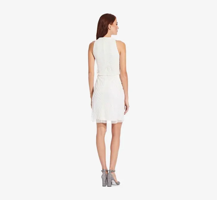 Short Dresses Womens Adrianna Papell Art Deco Cocktail Dress With Halter Neck In Ivory