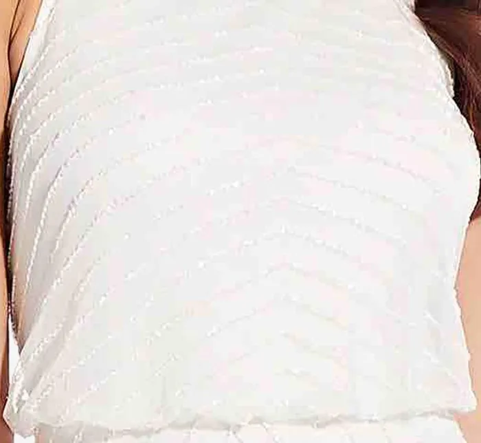 Short Dresses Womens Adrianna Papell Art Deco Cocktail Dress With Halter Neck In Ivory