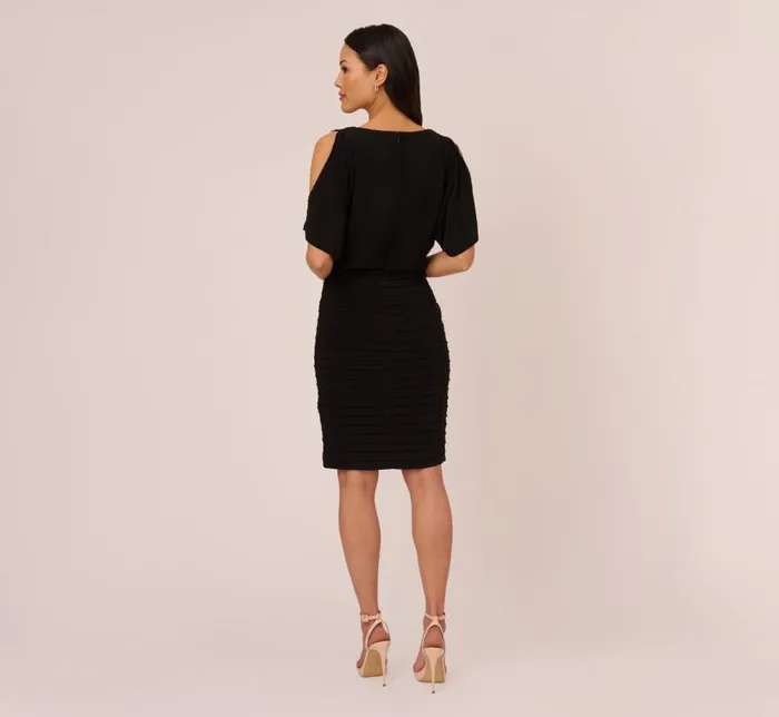 Short Dresses Womens Adrianna Papell Blouson Pintucked Dress With Cold Shoulder Sleeves In Black