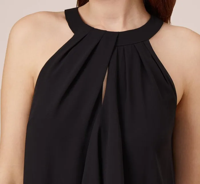 Short Dresses Womens Adrianna Papell Chiffon And Stretch Jersey Short Pull On Dress With Ruffle In Black