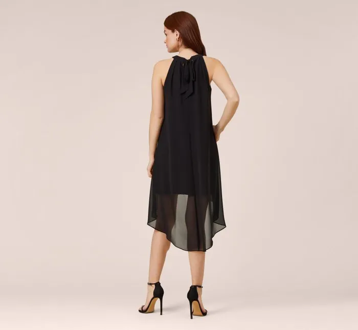 Short Dresses Womens Adrianna Papell Chiffon And Stretch Jersey Short Pull On Dress With Ruffle In Black