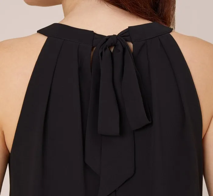 Short Dresses Womens Adrianna Papell Chiffon And Stretch Jersey Short Pull On Dress With Ruffle In Black