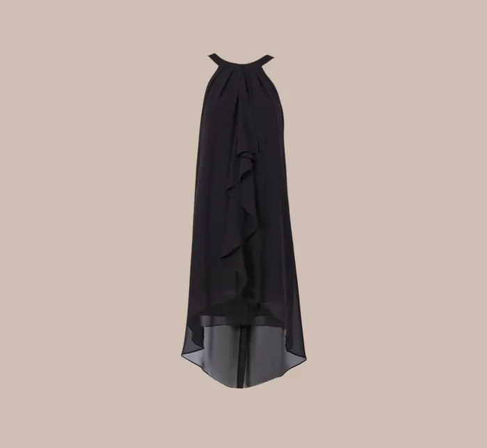 Short Dresses Womens Adrianna Papell Chiffon And Stretch Jersey Short Pull On Dress With Ruffle In Black