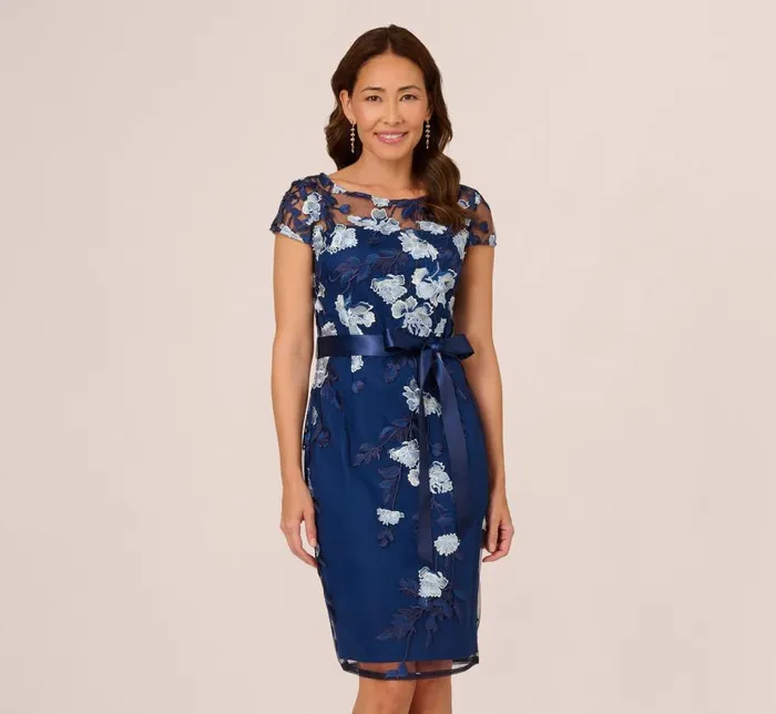 Short Dresses Womens Adrianna Papell Embroidered Sheath Dress In Midnight Multi Short Dresses Womens Adrianna Papell Embroidered Sheath Dress In Midnight Multi