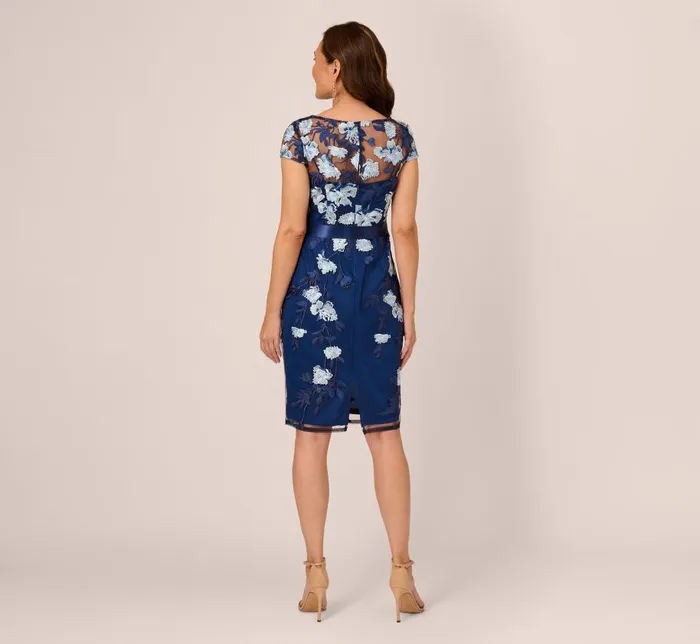Short Dresses Womens Adrianna Papell Embroidered Sheath Dress In Midnight Multi