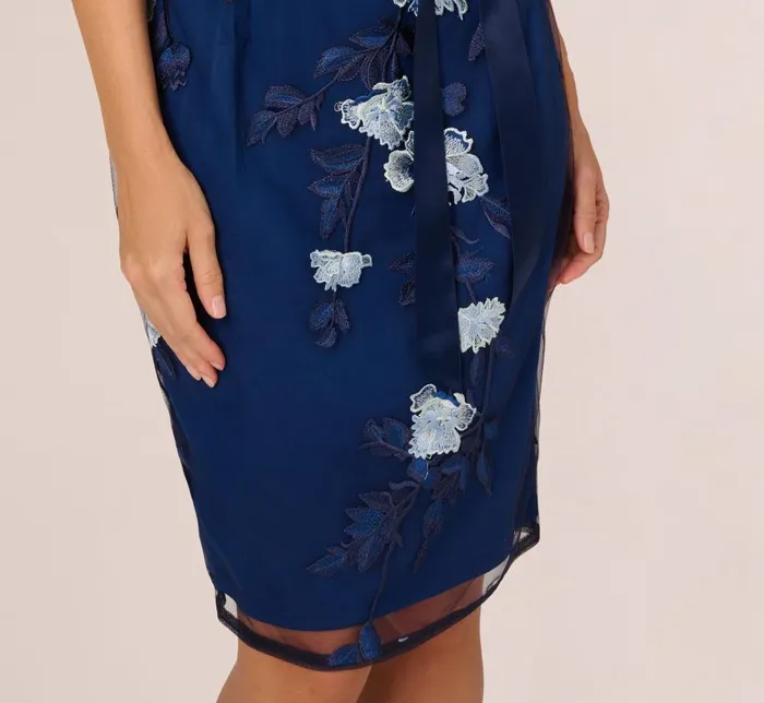 Short Dresses Womens Adrianna Papell Embroidered Sheath Dress In Midnight Multi