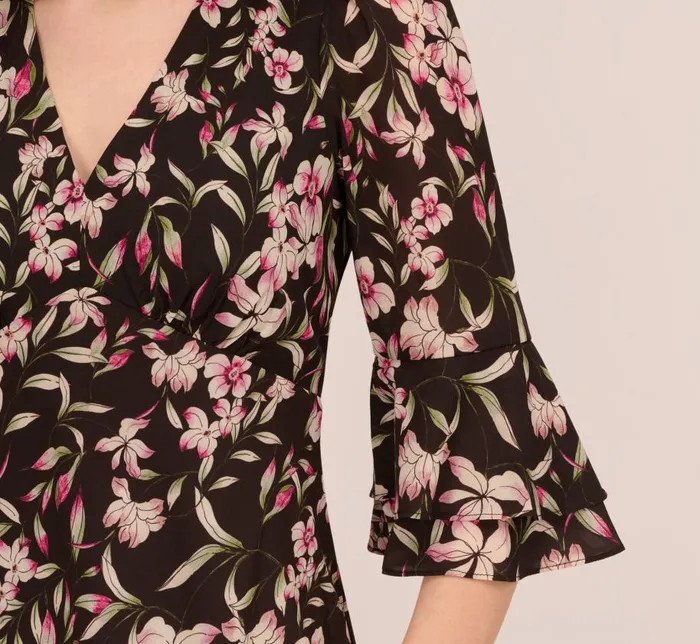 Short Dresses Womens Adrianna Papell FloralPrint FitAndFlare Chiffon Short Dress In Black Multi