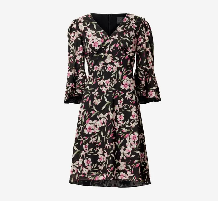 Short Dresses Womens Adrianna Papell FloralPrint FitAndFlare Chiffon Short Dress In Black Multi
