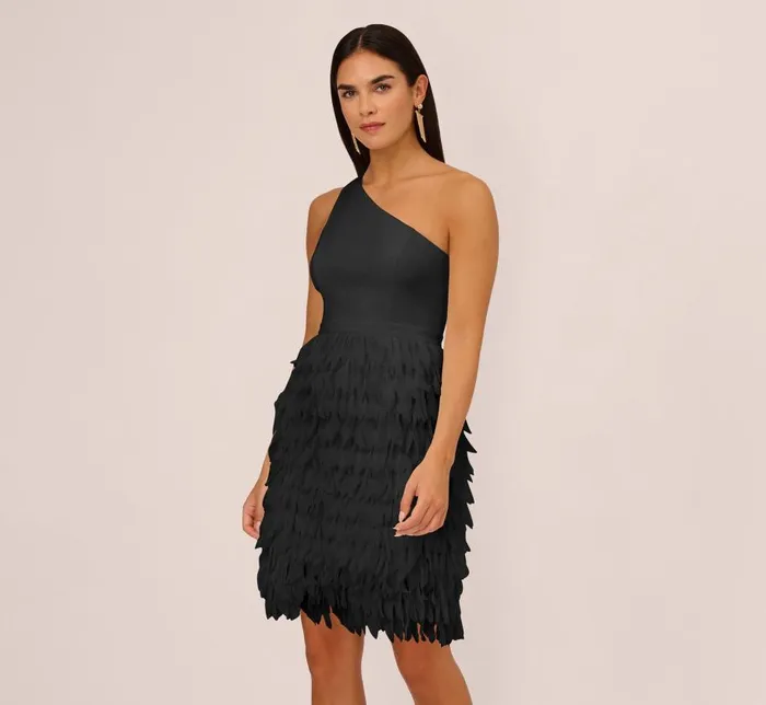 Short Dresses Womens Adrianna Papell One Shoulder Cocktail Dress With Feather Chiffon Skirt In Black Short Dresses Womens Adrianna Papell One Shoulder Cocktail Dress With Feather Chiffon Skirt In Black
