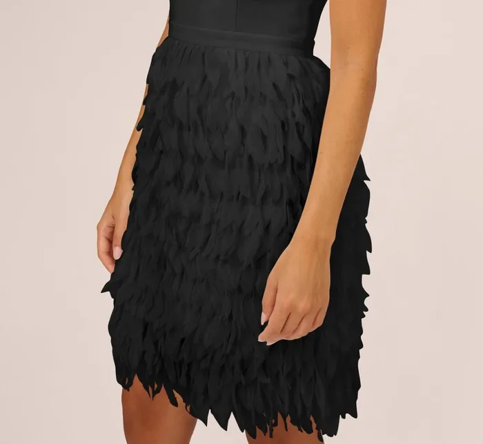 Short Dresses Womens Adrianna Papell One Shoulder Cocktail Dress With Feather Chiffon Skirt In Black