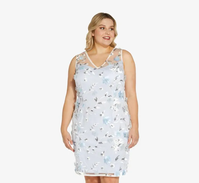 Short Dresses Womens Adrianna Papell Plus Size Floral Embroidered Sheath Dress In Clearwater Ivory Short Dresses Womens Adrianna Papell Plus Size Floral Embroidered Sheath Dress In Clearwater Ivory
