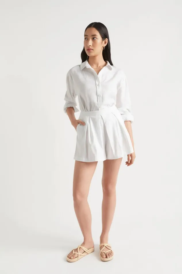 Shorts Woman Seed Heritage Pleat Front Short Whisper White