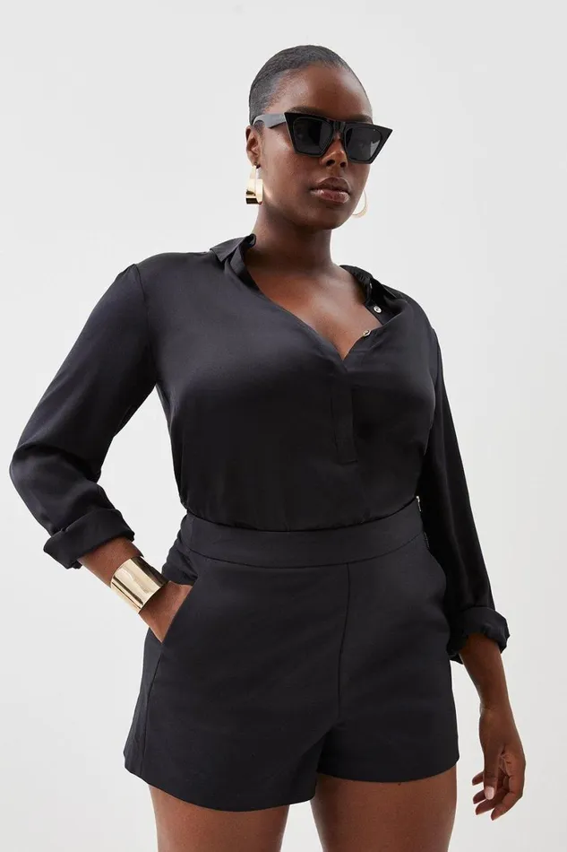 Shorts Women Karen Millen Plus Size Essential Techno Woven Short Black