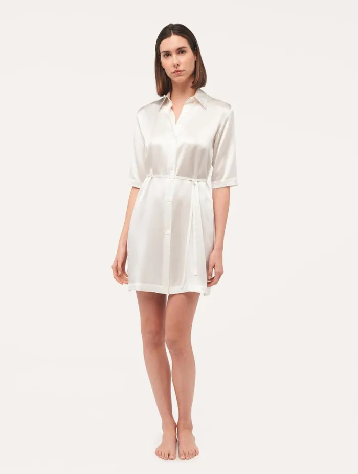 Silk Long Shirt In White Sleepwear La Perla Silk Sleepwear