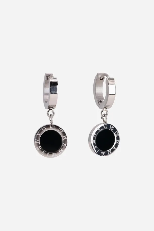 Silver Drop Clock Earrings Women Roman Jewellery