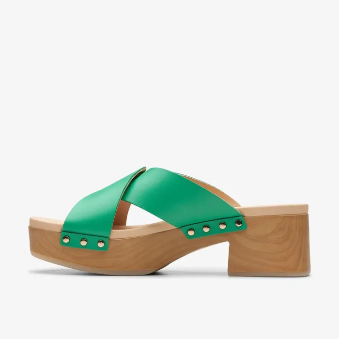 Sivanne Walk Green Leather Women Clarks Clogs and Mules