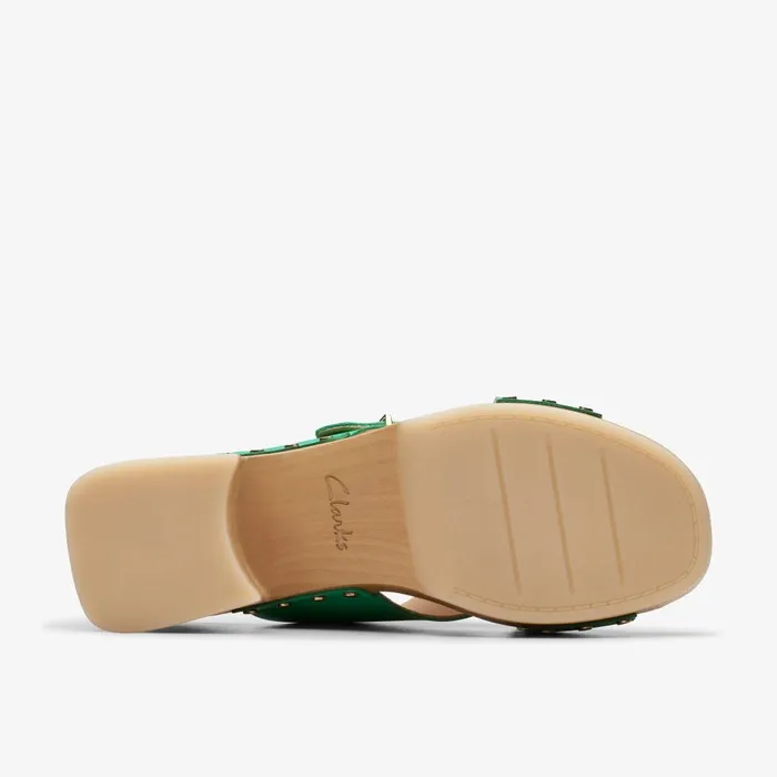 Sivanne Walk Green Leather Women Clarks Clogs and Mules