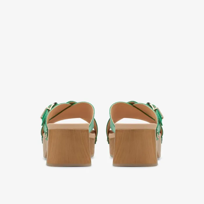 Sivanne Walk Green Leather Women Clarks Clogs and Mules