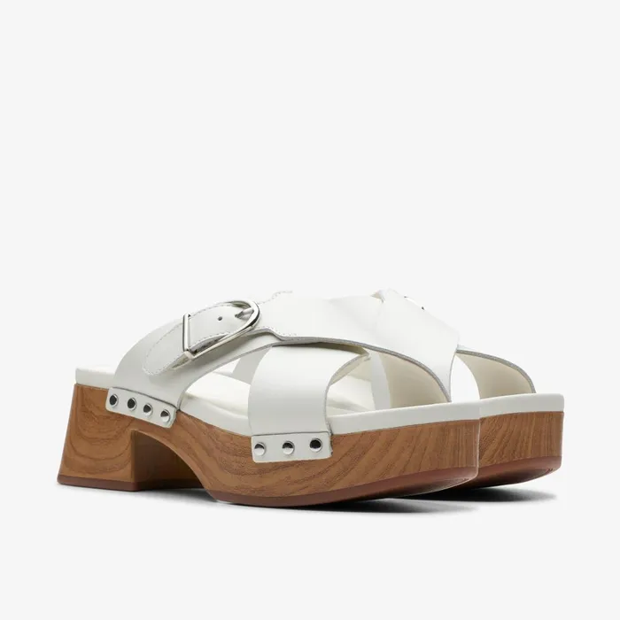 Sivanne Walk Off White Leather Women Clarks Clogs and Mules