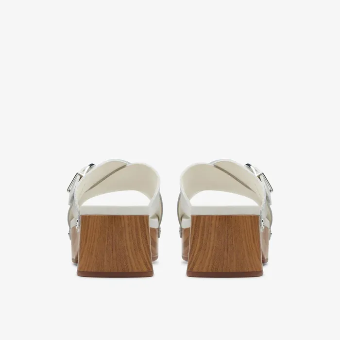 Sivanne Walk Off White Leather Women Clarks Clogs and Mules