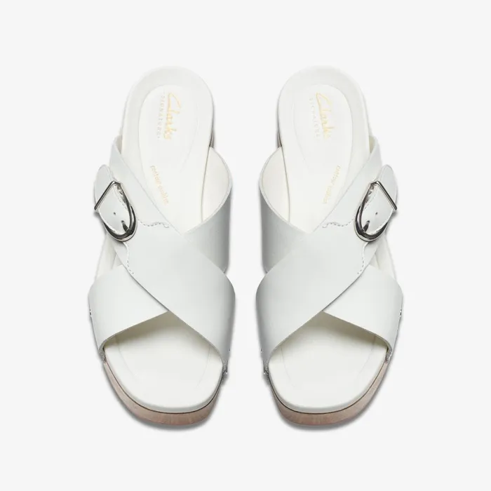 Sivanne Walk Off White Leather Women Clarks Clogs and Mules
