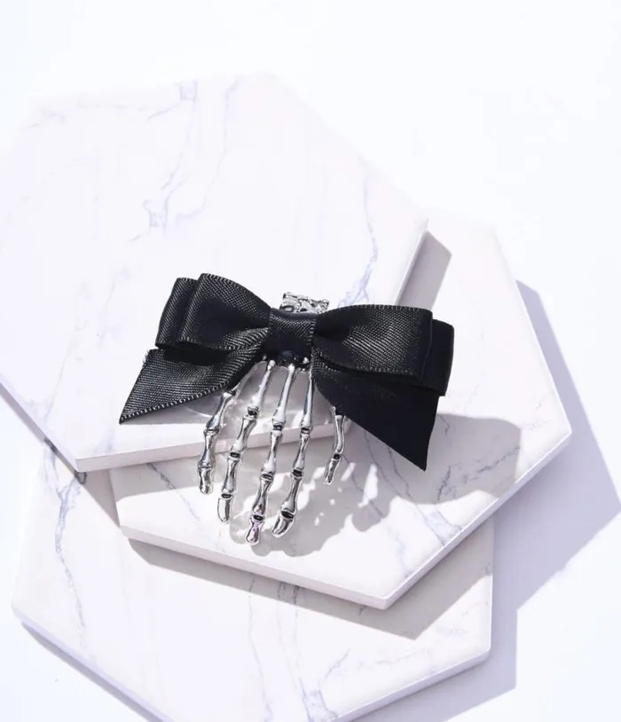 Skeleton Hand Bow Barrette AccessoriesHalloween Unique Vintage Accessories