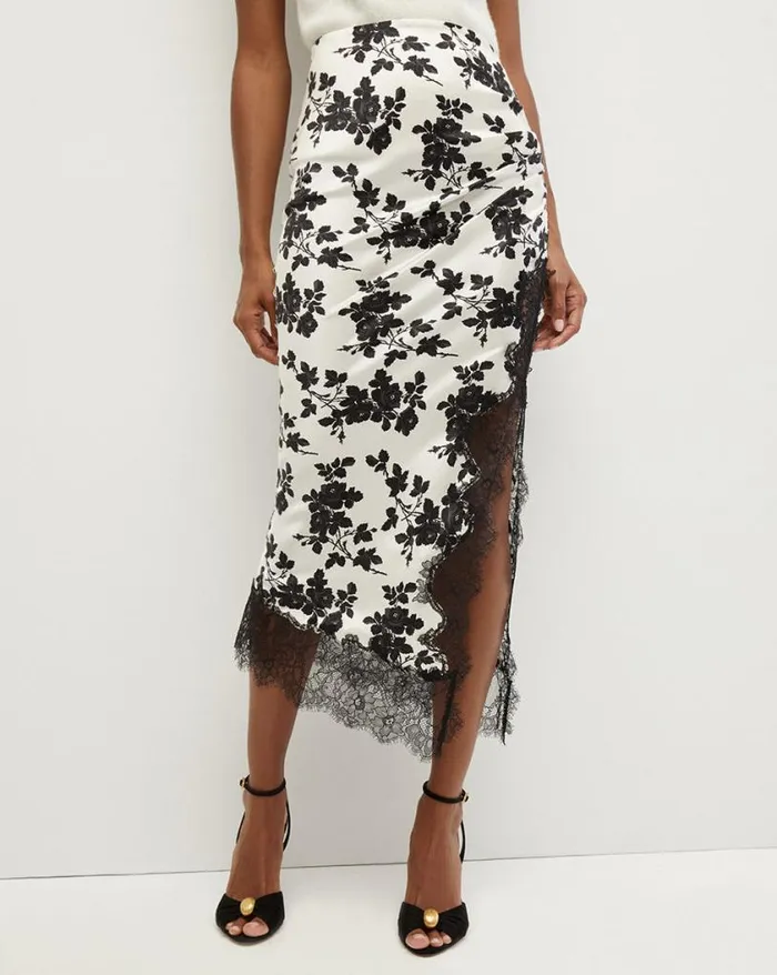 Skirts and Shorts Shop Veronica Beard Nasime StretchSilk Floral Charmeuse Skirt Ivoryblack