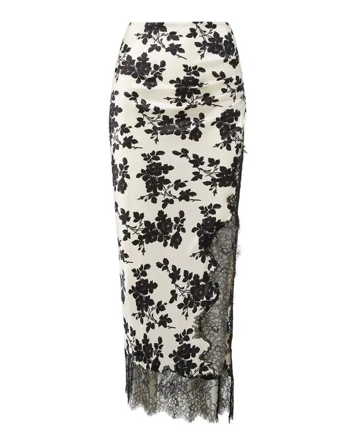 Skirts and Shorts Shop Veronica Beard Nasime StretchSilk Floral Charmeuse Skirt Ivoryblack