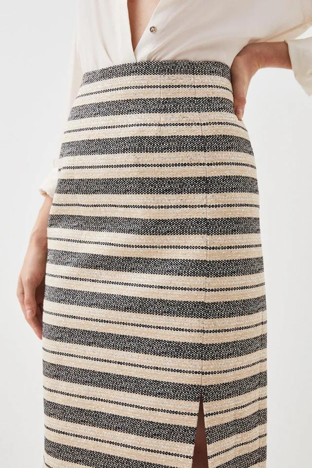 Skirts Women Karen Millen Italian Striped Sequin Tweed Detail Midi Skirt Multi