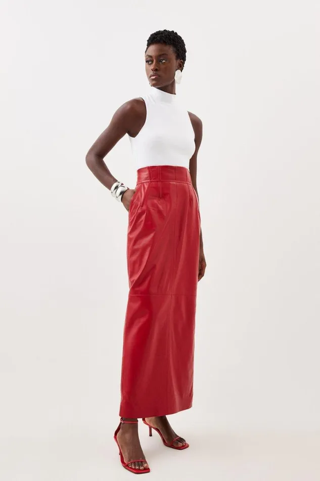 Skirts Women Karen Millen Leather Corset Detail High Waist Maxi Pencil Skirt Red Skirts Women Karen Millen Leather Corset Detail High Waist Maxi Pencil Skirt Red