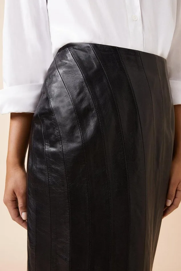 Skirts Women Karen Millen Leather Tassel Hem Pencil Skirt Black