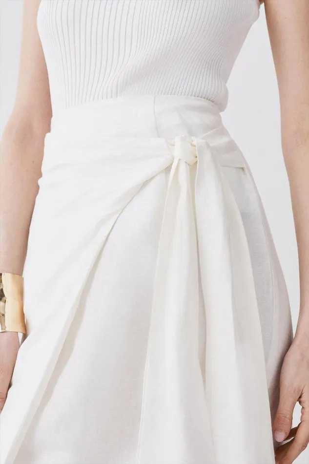 Skirts Women Karen Millen Linen Viscose Woven Wrap Tie Skirt Ivory