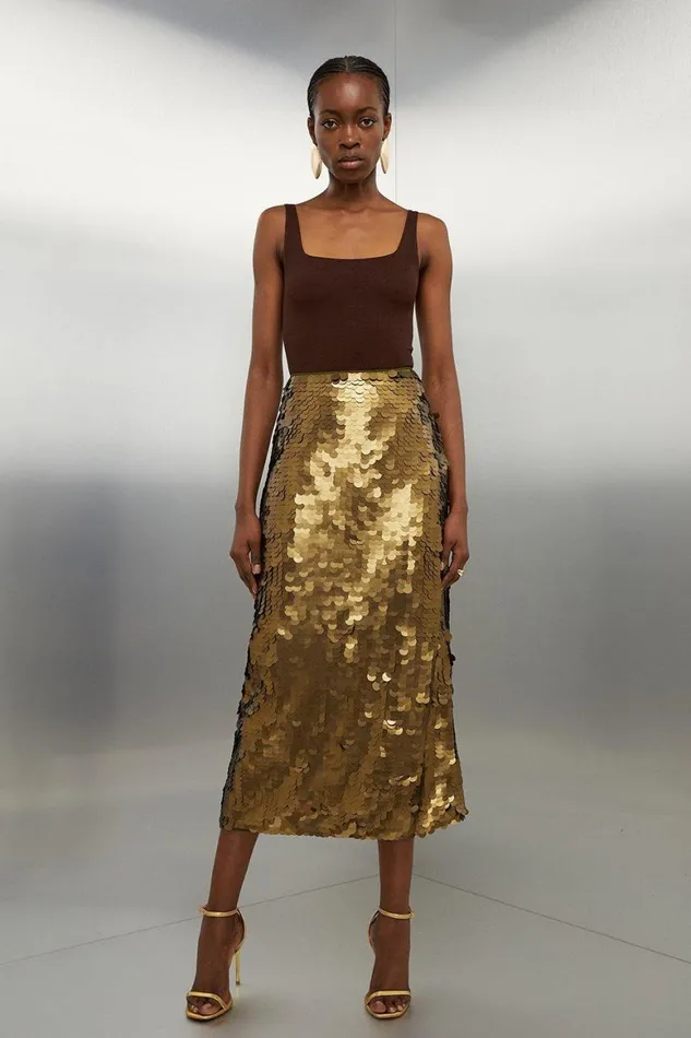 Skirts Women Karen Millen Metallic Matte Sequin Woven Midi Skirt Metallic Gold Skirts Women Karen Millen Metallic Matte Sequin Woven Midi Skirt Metallic Gold