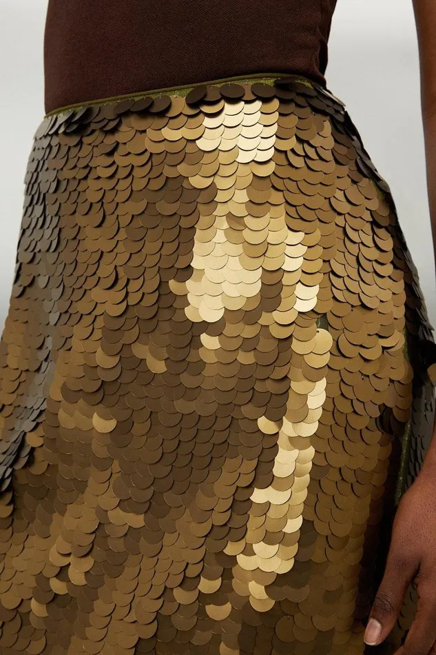 Skirts Women Karen Millen Metallic Matte Sequin Woven Midi Skirt Metallic Gold