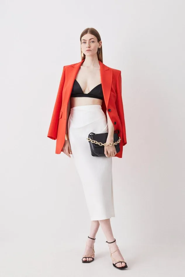 Skirts Women Karen Millen Ponte Side Split Maxi Skirt White