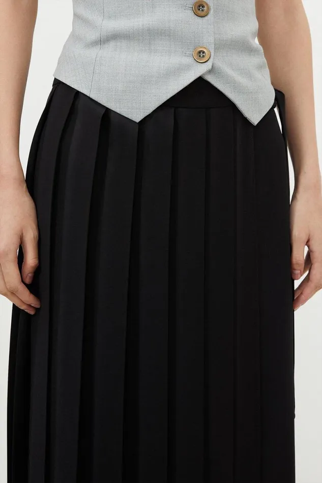 Skirts Women Karen Millen Soft Tailored Detachable Pleated Wrap Skirt Straight Trousers Black
