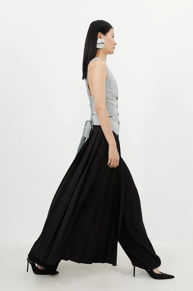 Skirts Women Karen Millen Soft Tailored Detachable Pleated Wrap Skirt Straight Trousers Black