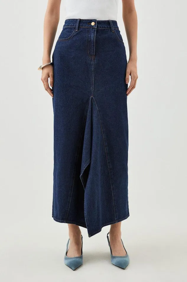 Skirts Women Karen Millen Tailored Asymmetric Maxi Denim Skirt Indigo