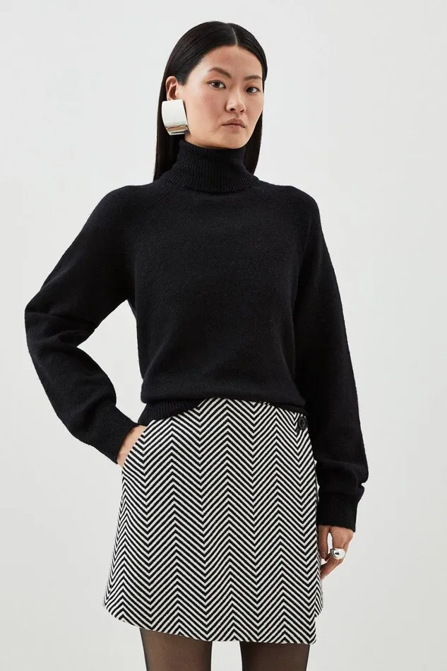 Skirts Women Karen Millen Tailored Asymmetric Wrap Button Detail Mini Skirt Blackwhite Skirts Women Karen Millen Tailored Asymmetric Wrap Button Detail Mini Skirt Blackwhite