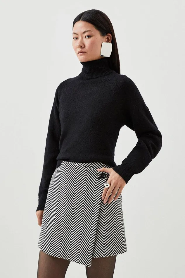 Skirts Women Karen Millen Tailored Asymmetric Wrap Button Detail Mini Skirt Blackwhite