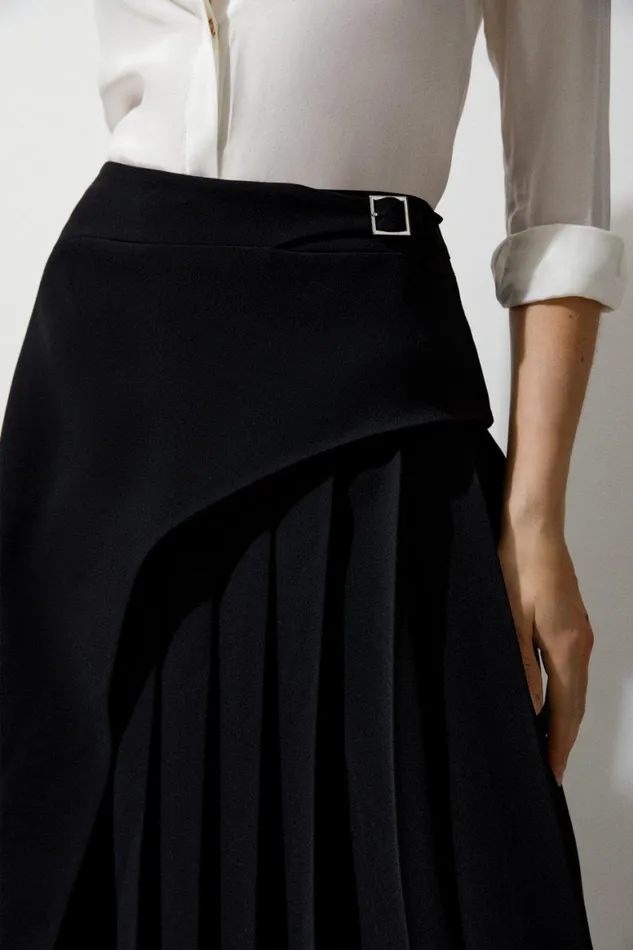 Skirts Women Karen Millen Tailored Buckle Detail Pleated Midi Skirt Black